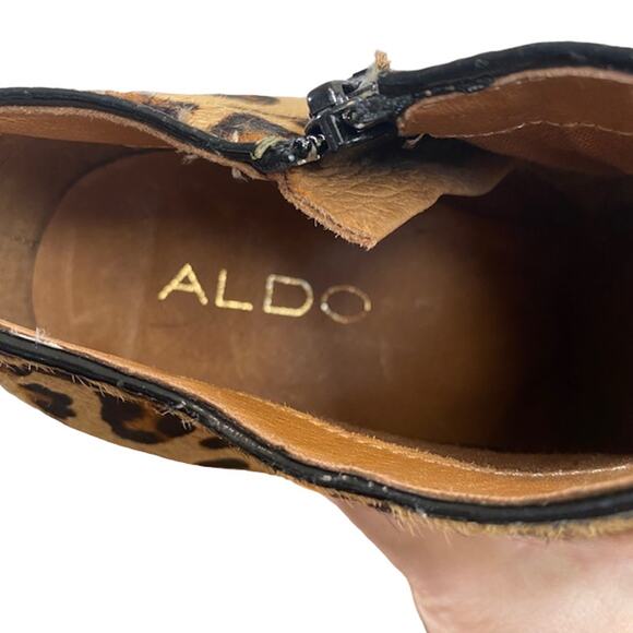 Aldo The Gaunt Tan Leopard Calf Hair Heeled Ankle Booties Women Sz 40 - Picture 7 of 12